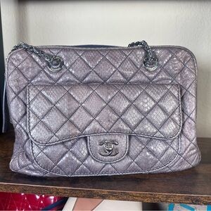 Authentic Python Chanel Metallic Large Shoulder Bag